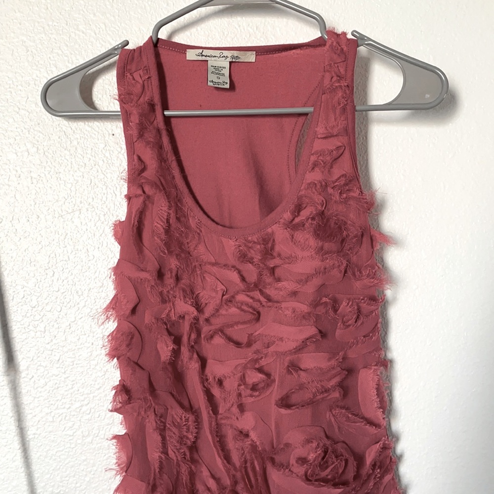 American Rag Pink Ruffle front top - Picture 2 of 4